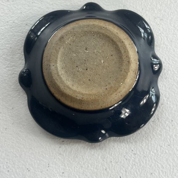 Art Studio Pottery Trinket Ring Dish Ashtray Blue Glaze Geode Crackle Glass - Picture 5 of 11